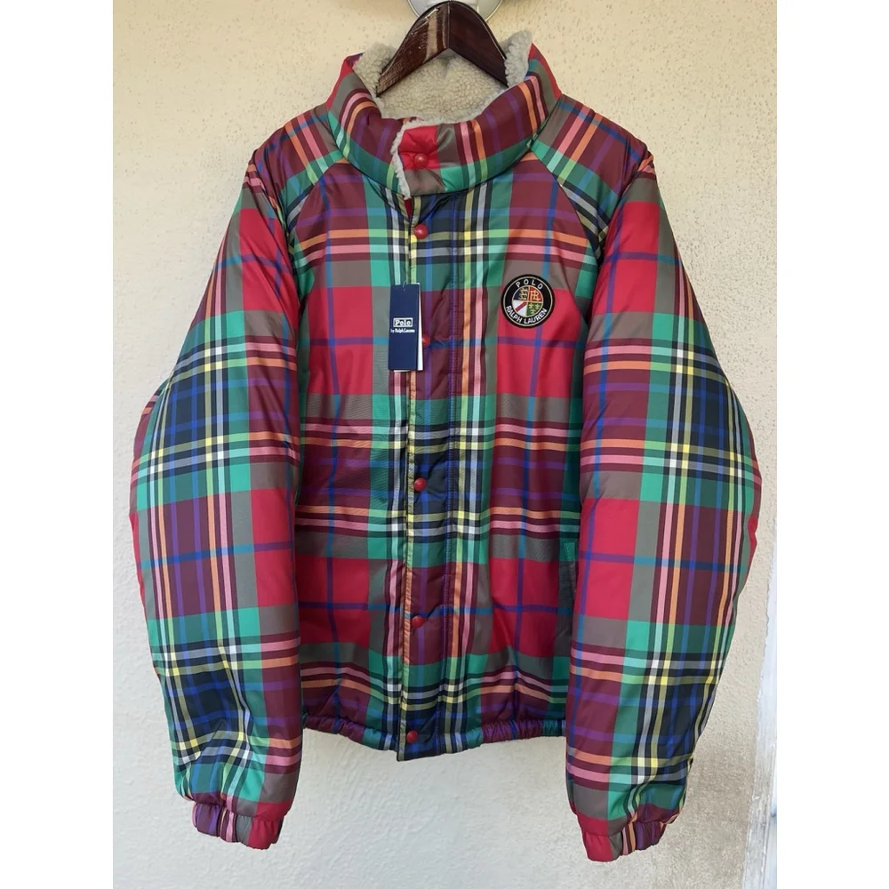 Polo Ralph Lauren Puffer Coat Reversible Sun Valley Jacket Mens M Multi Check